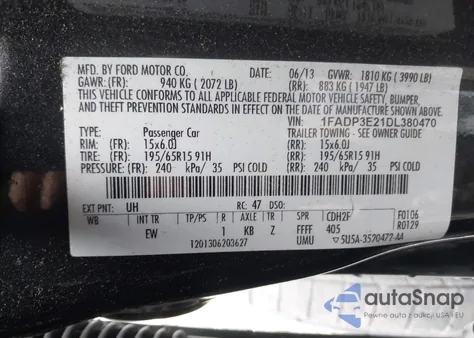 2013 Ford Focus S из США, поврежденный, VIN 1FADP3E21DL380470